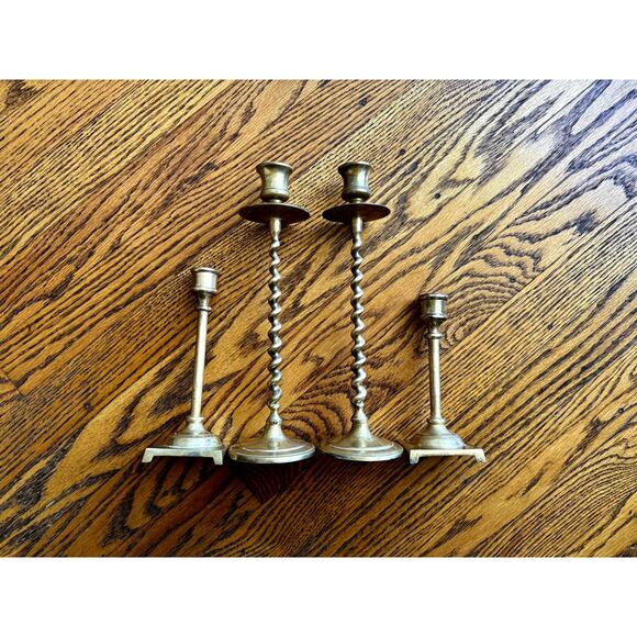 Vintage Lot Two Sets Brass Candle Sticks Wedding Holiday Decor - Picture 6 of 7